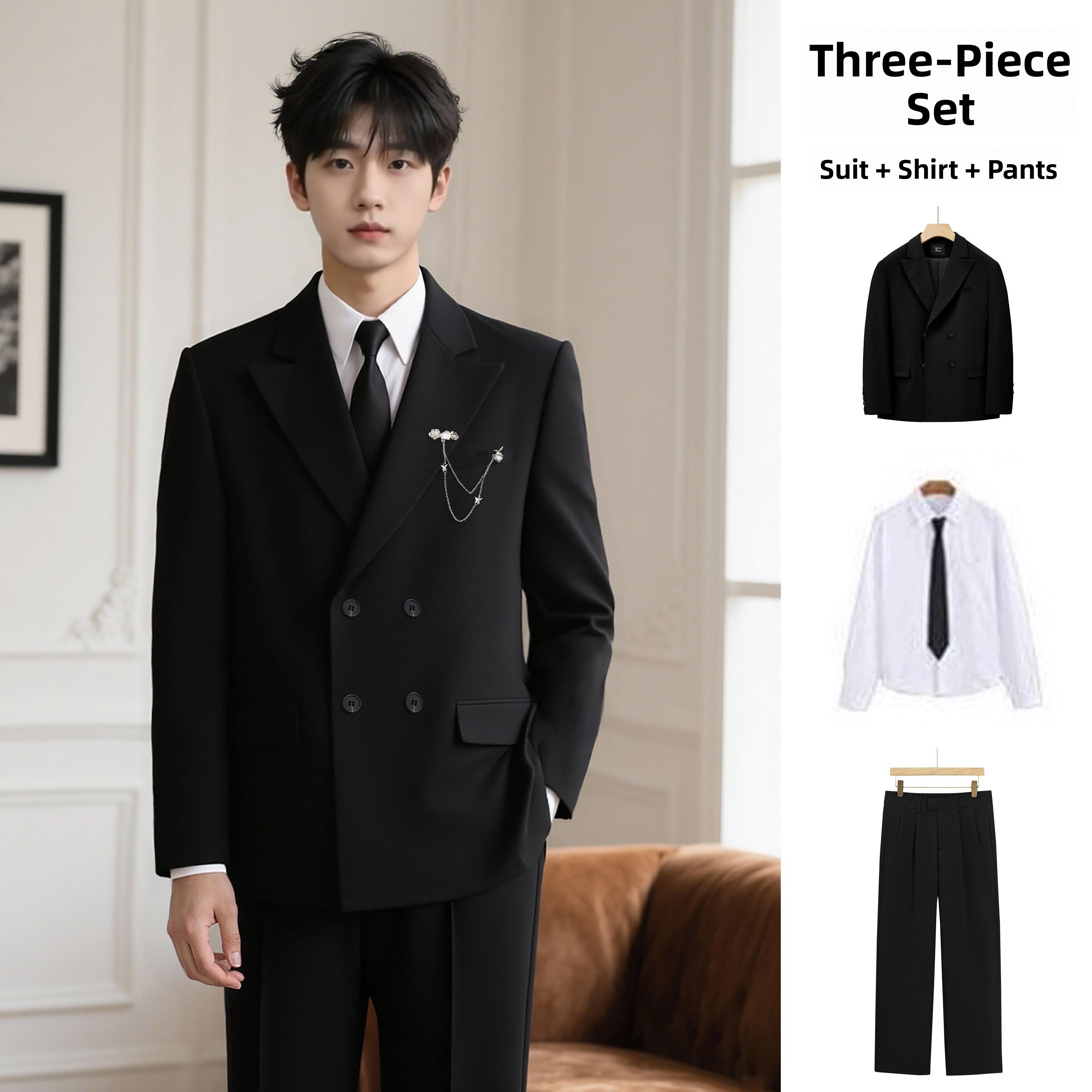 Men'S Formal Wear For Engagement - Elegant Double-Row Buttoned Suit Set for