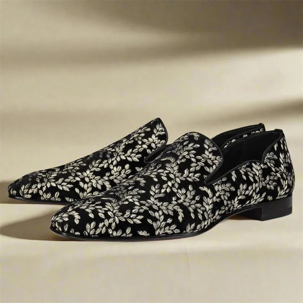 Men's Black Floral Slip-On Loa - Formal Upper Wear Men review and price