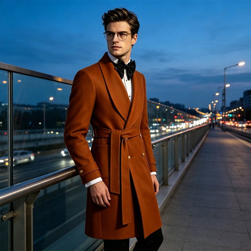 Luxury Men Wool Blend Overcoat - Men'S Formal Wear Belt review and price